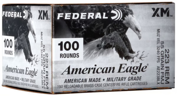 FEDERAL AMMO American Eagle 223 REM 55gr Full Metal Jacket BT Ammunition | 100 Rounds